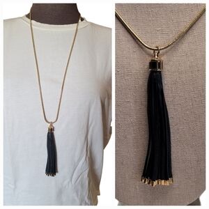 Banana Republic Leather and Gold Toned Metal Tassel Necklace